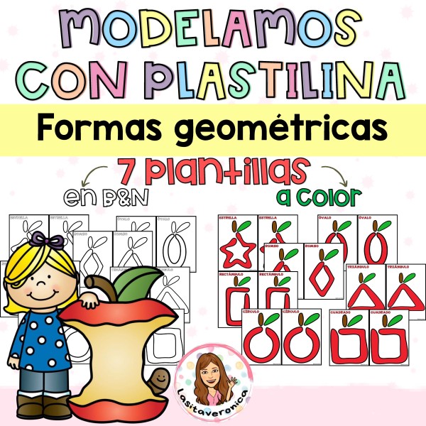 Modela con plastilina formas geométricas. Manzanas / Apple Playdough mats. Spanish