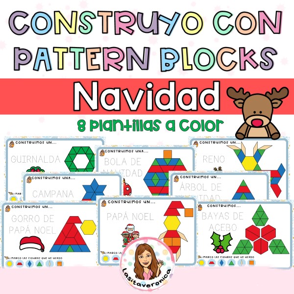 Geometría y mates en NAVIDAD / CHRISTMAS. Pattern Blocks Math. Spanish