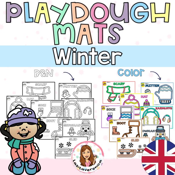 Winter Play Dough Mats / Plantillas plastilina invierno. English
