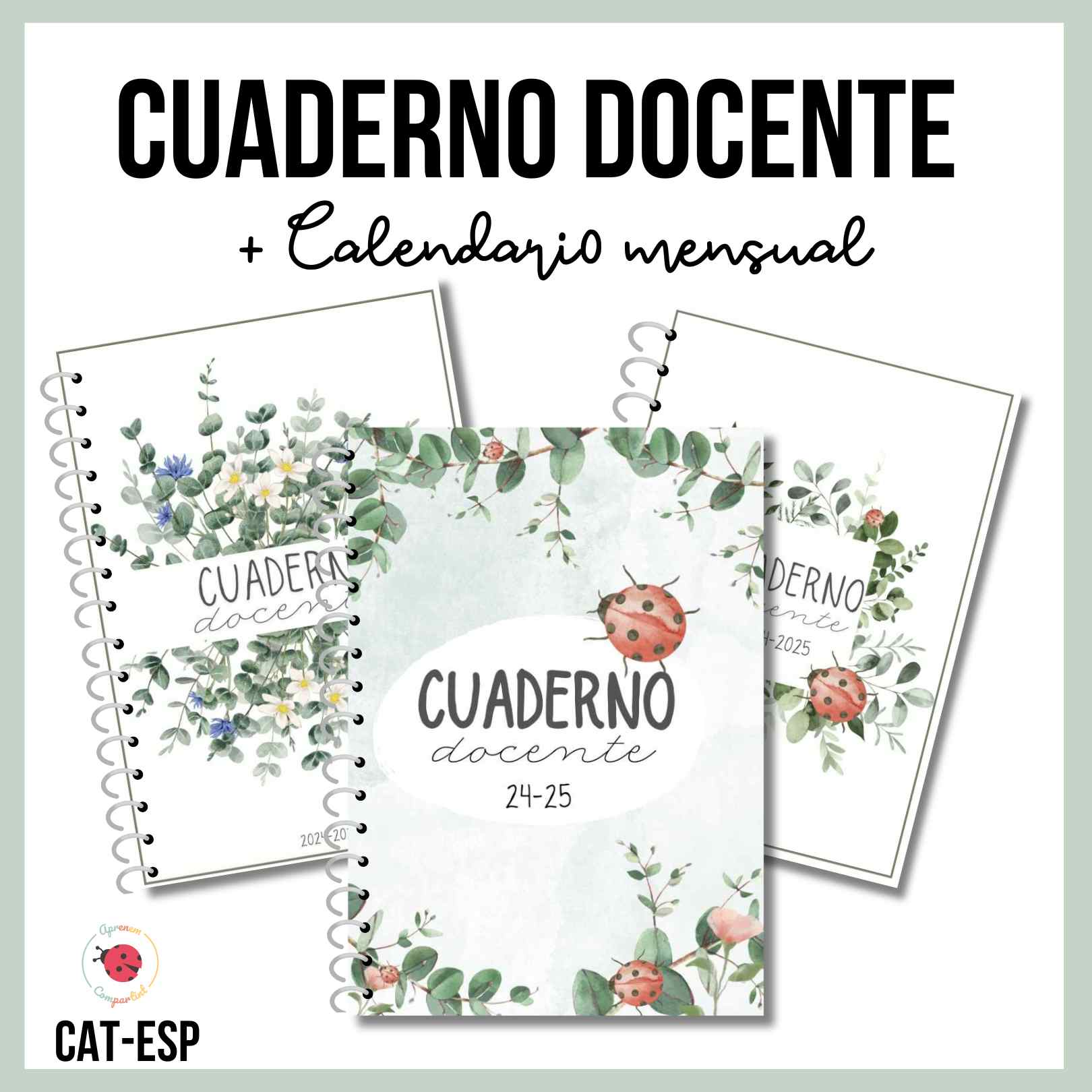 ¡Cuaderno docente 24-25 modelo NATURA! Plantilla horario y evaluación editable