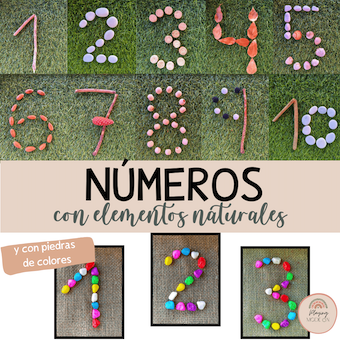 Números con elementos naturales y piedras de colores