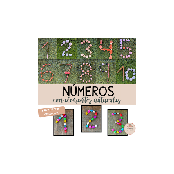 Números con elementos naturales y piedras de colores