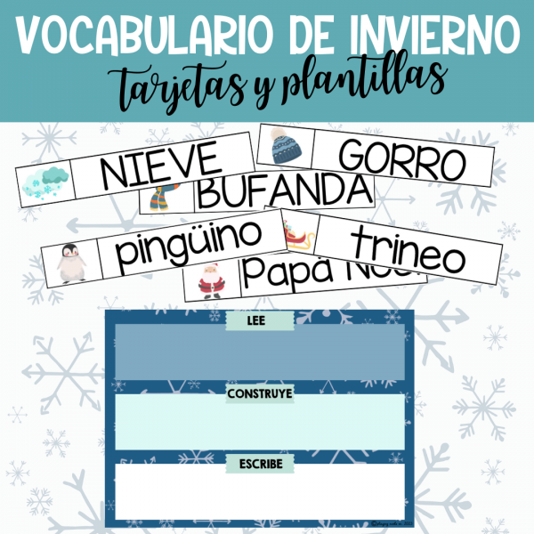 Vocabulario de Invierno: tarjetas y plantillas Lee, Construye y Escribe