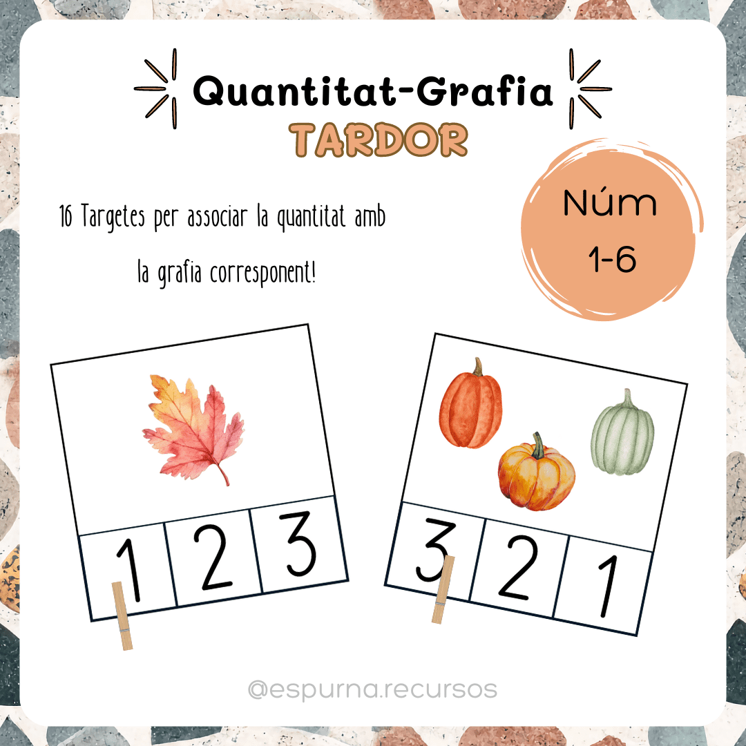 Tarjetas Grafía-Cantidad. Conteo Otoño