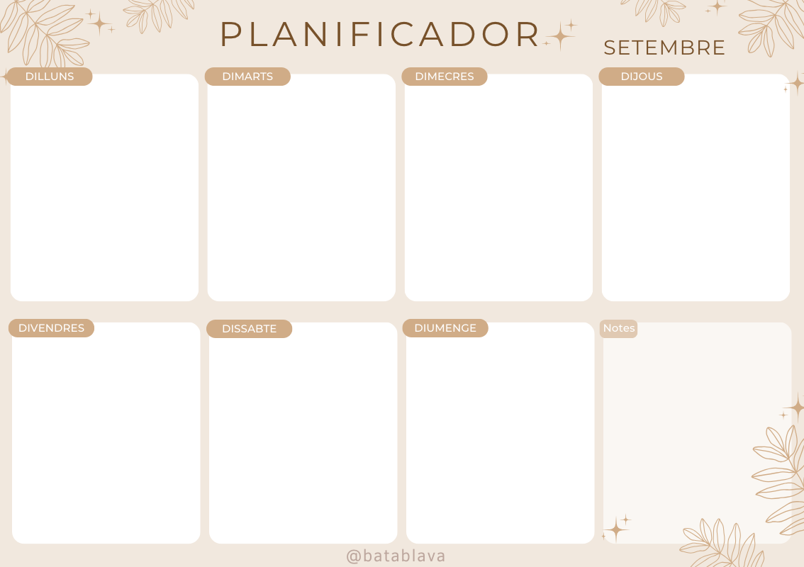 Planificador setmanal de cada mes