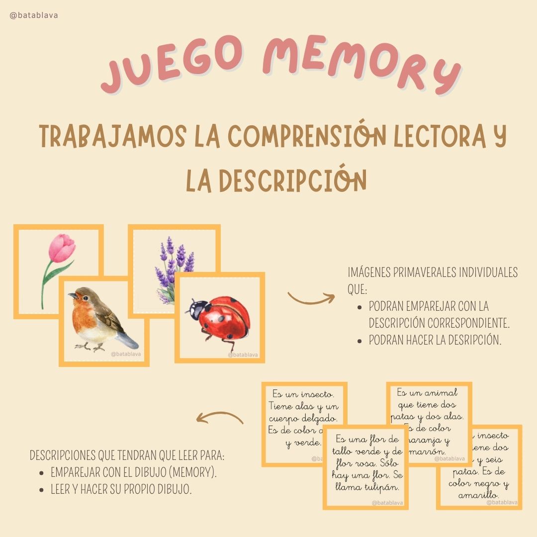 Juego memory (comprensión lectora y descripciones)