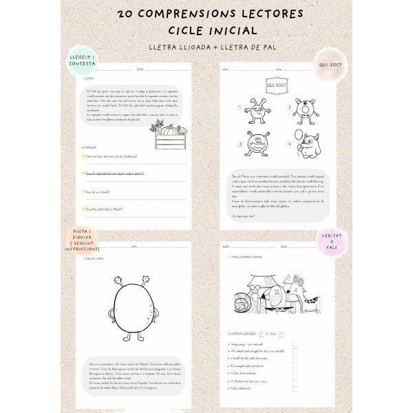 20 Comprensions lectores cicle incial ( lletra pal + lletra lligada)