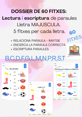 DOSSIER 60 FITXES. LECTURA I ESCRIPTURA DE PARAULES. 5 FITXES PER CADA LLETRA.