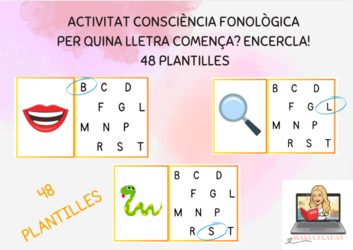 Activitat consciència fonològica. Per quina lletra comença? ENCERCLA! 48 PLANTILLES.