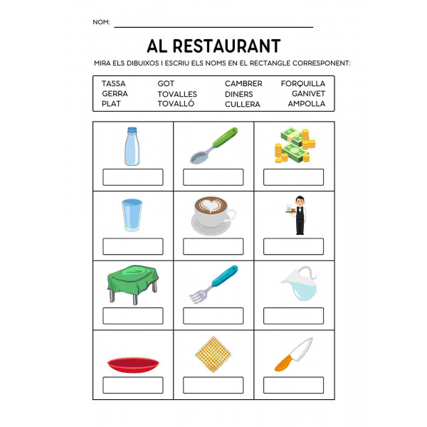 Al restaurant: fitxa resum de vocabulari